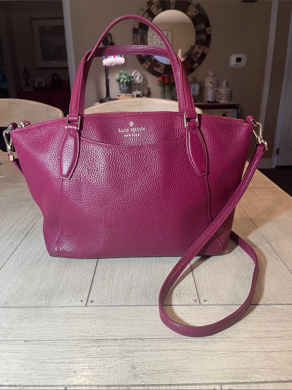 kate spade pebbled leather shoulder satchel in Raspberry
